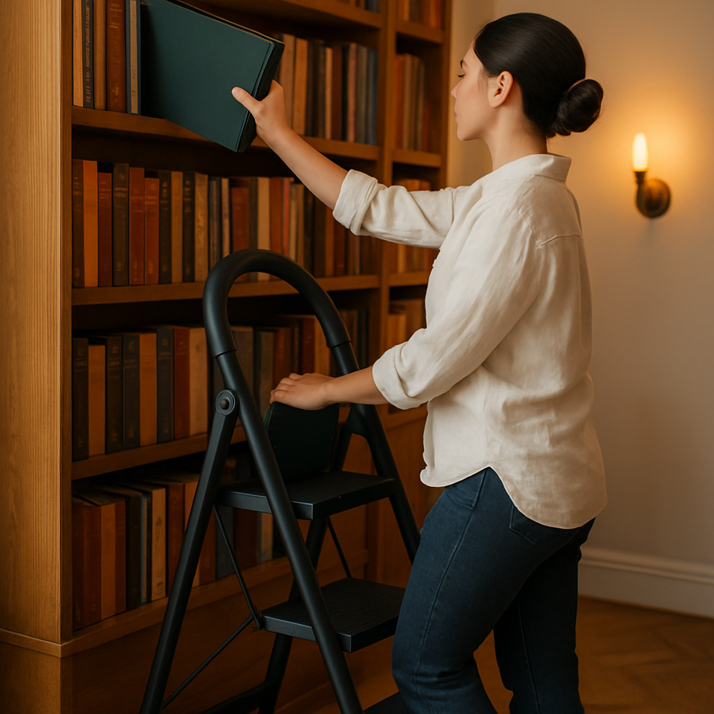3-Step Foldable Ladder with Wide Pedals & Safety Lock
