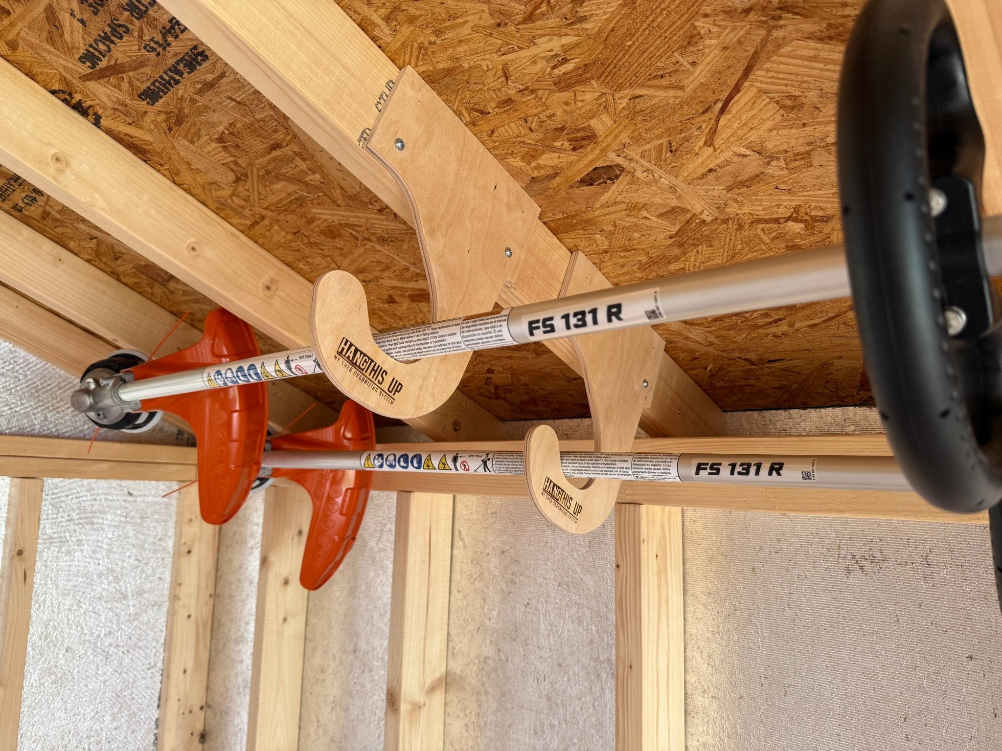 Ceiling-Mounted Weed Wacker Storage Rack