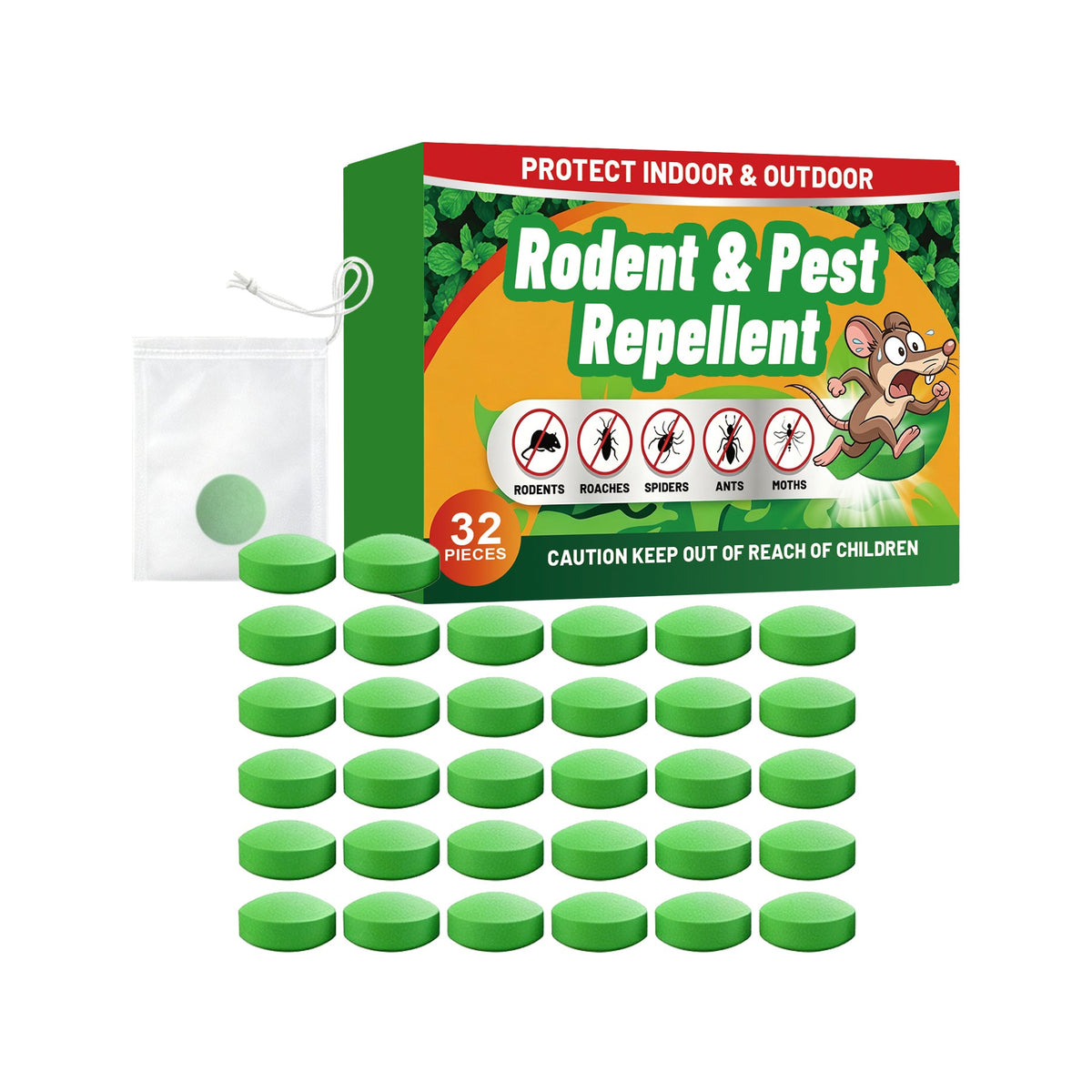 Rodent & Pest Repellent Tablets – 32 Count Indoor & Outdoor