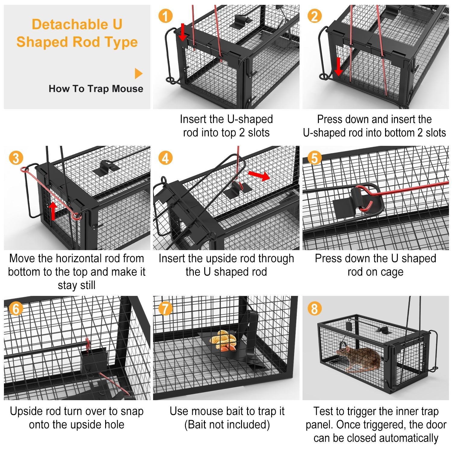 2 Pack Rat Trap Cage Humane Live Rodent Trap Cage Galvanized Iron Mice Mouse Control Bait Catch With Detachable U Shaped Rod
