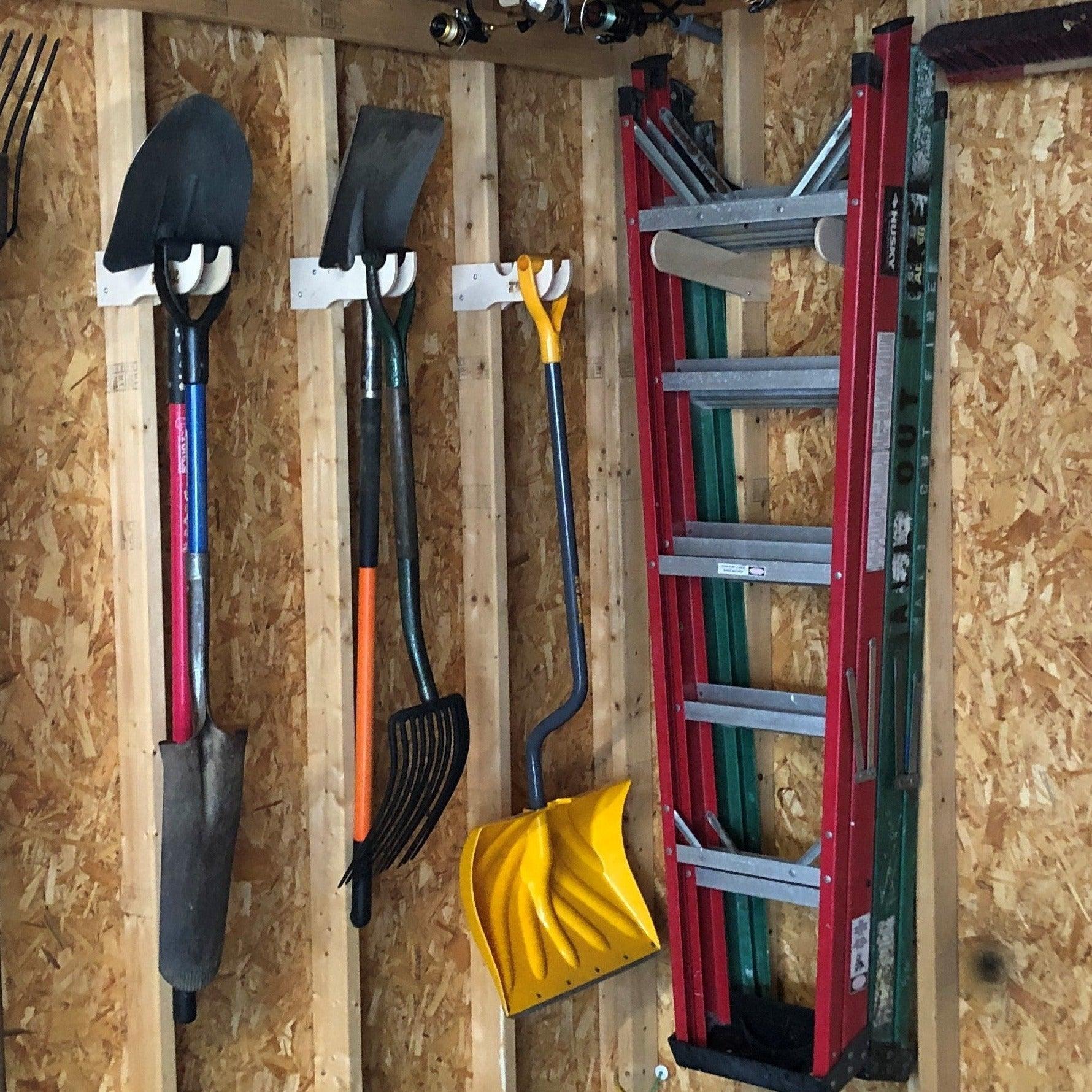 Stud-Mounted Step Ladder Organizer Rack