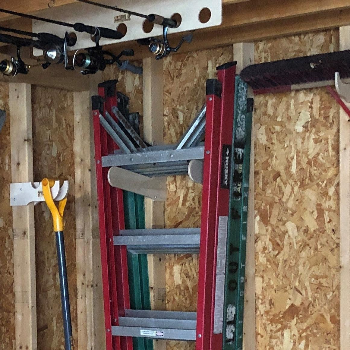 Stud-Mounted Step Ladder Organizer Rack