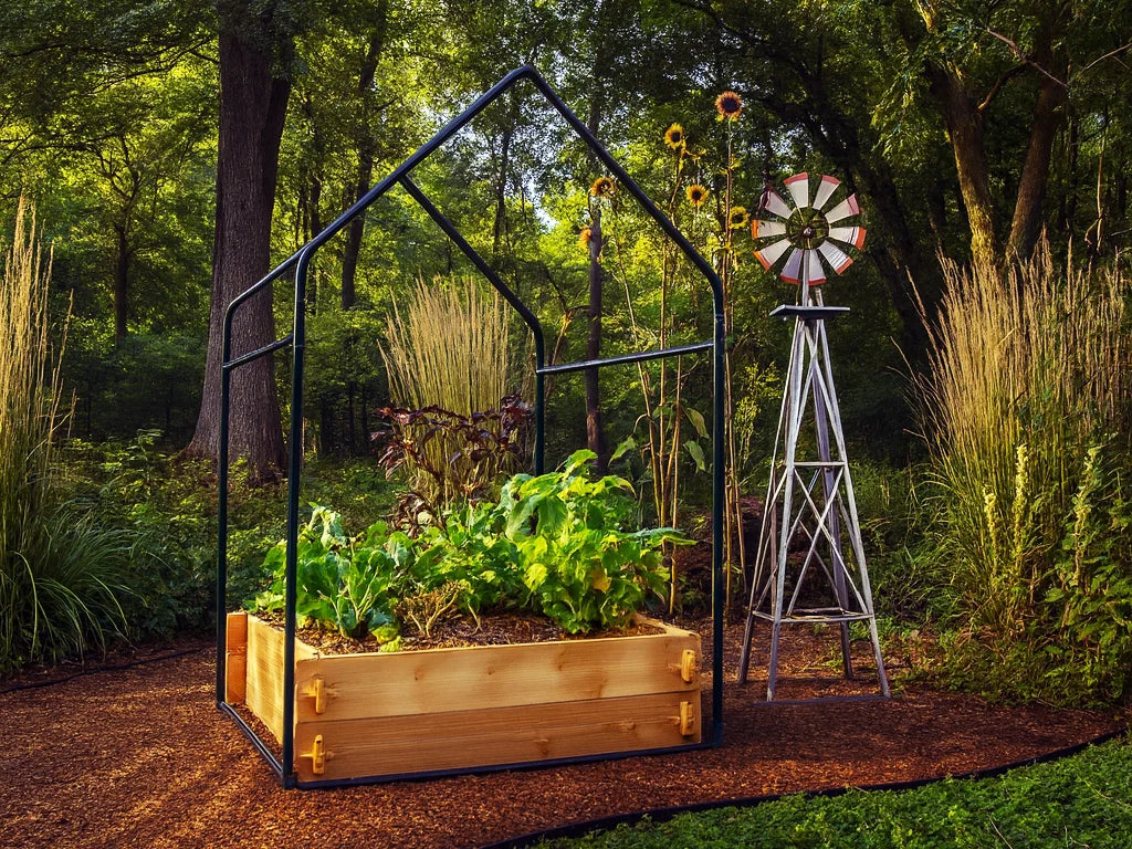 3 × 3 Cedar Raised Garden Bed with Greenhouse Cover