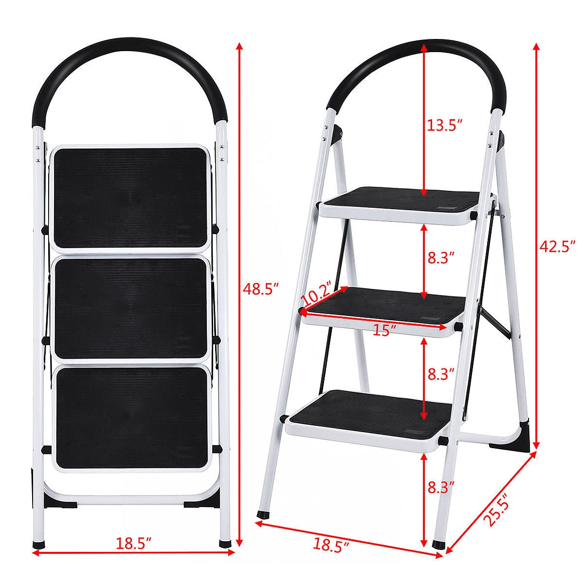 Heavy-Duty 3-Step Industrial Folding Stool Ladder