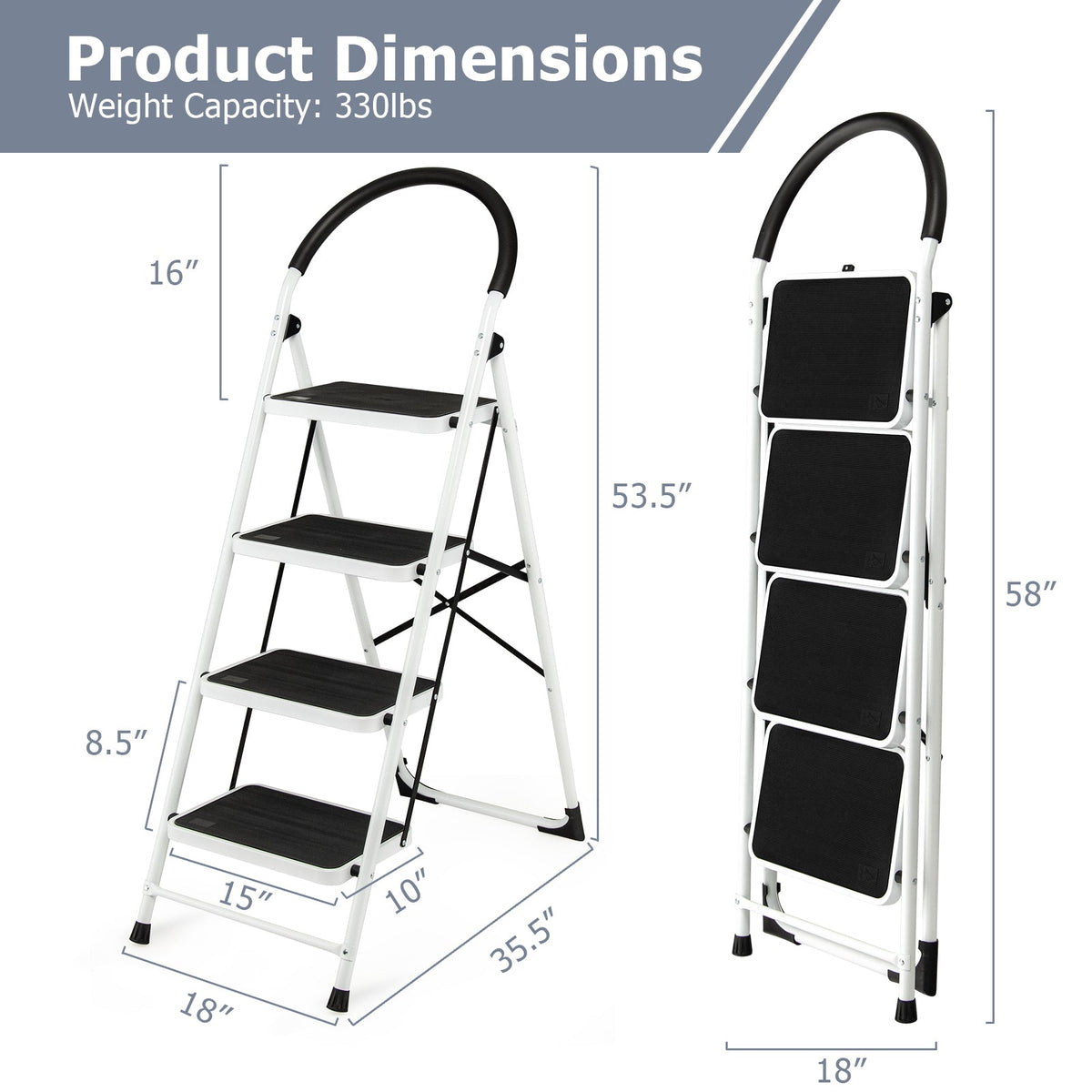4-Step Folding Ladder – Anti-Slip Platform, 330 lb Capacity