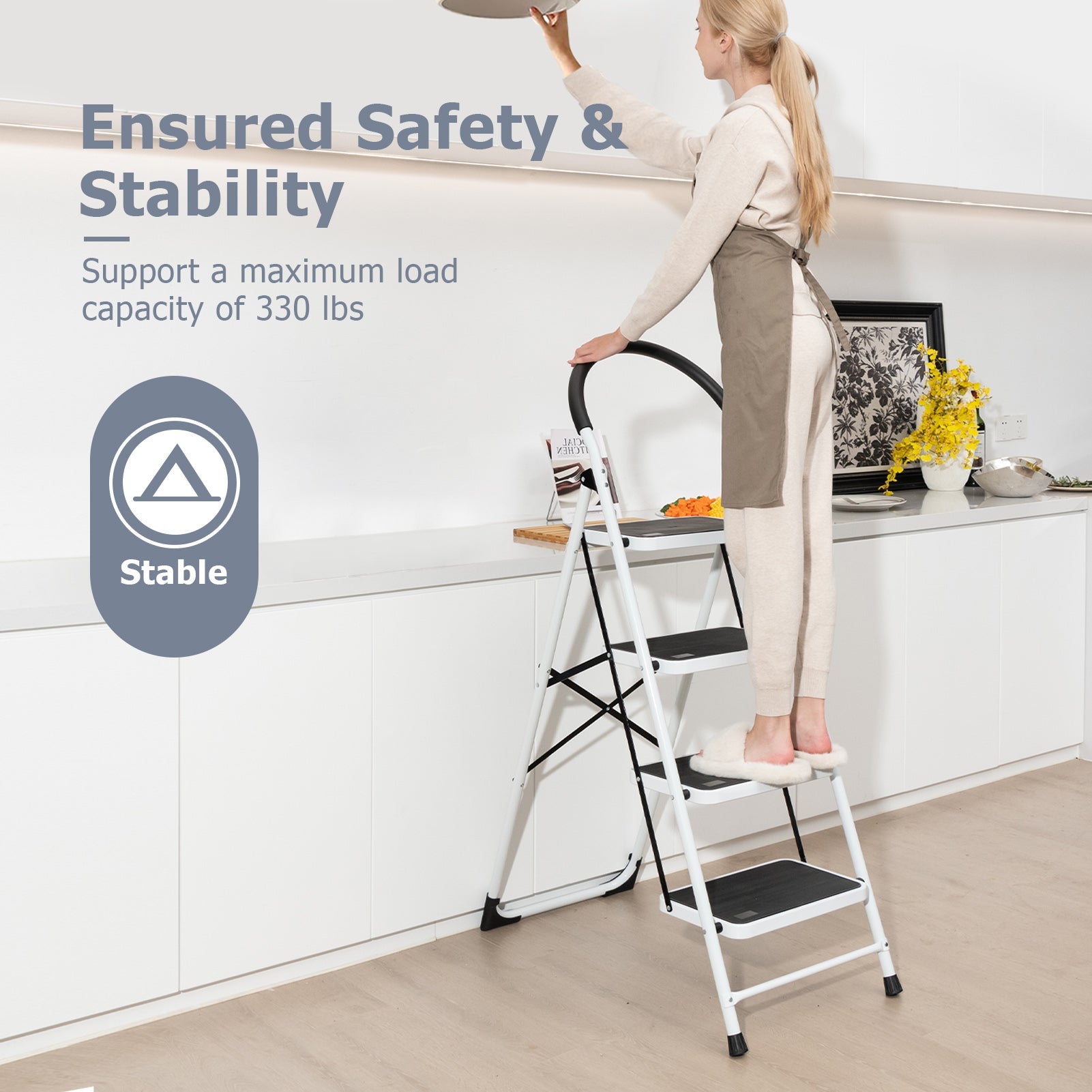 4-Step Folding Ladder – Anti-Slip Platform, 330 lb Capacity