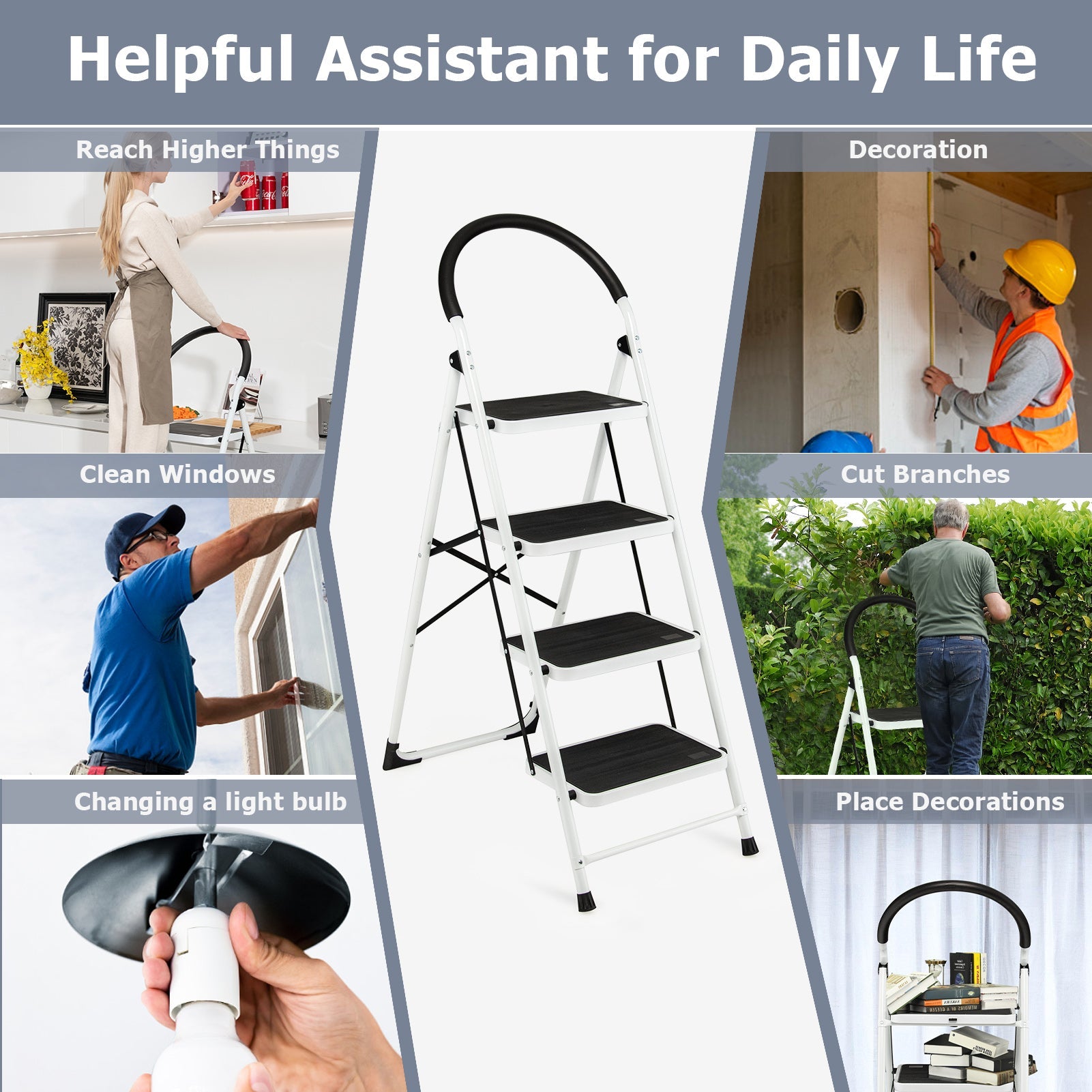 4-Step Folding Ladder – Anti-Slip Platform, 330 lb Capacity