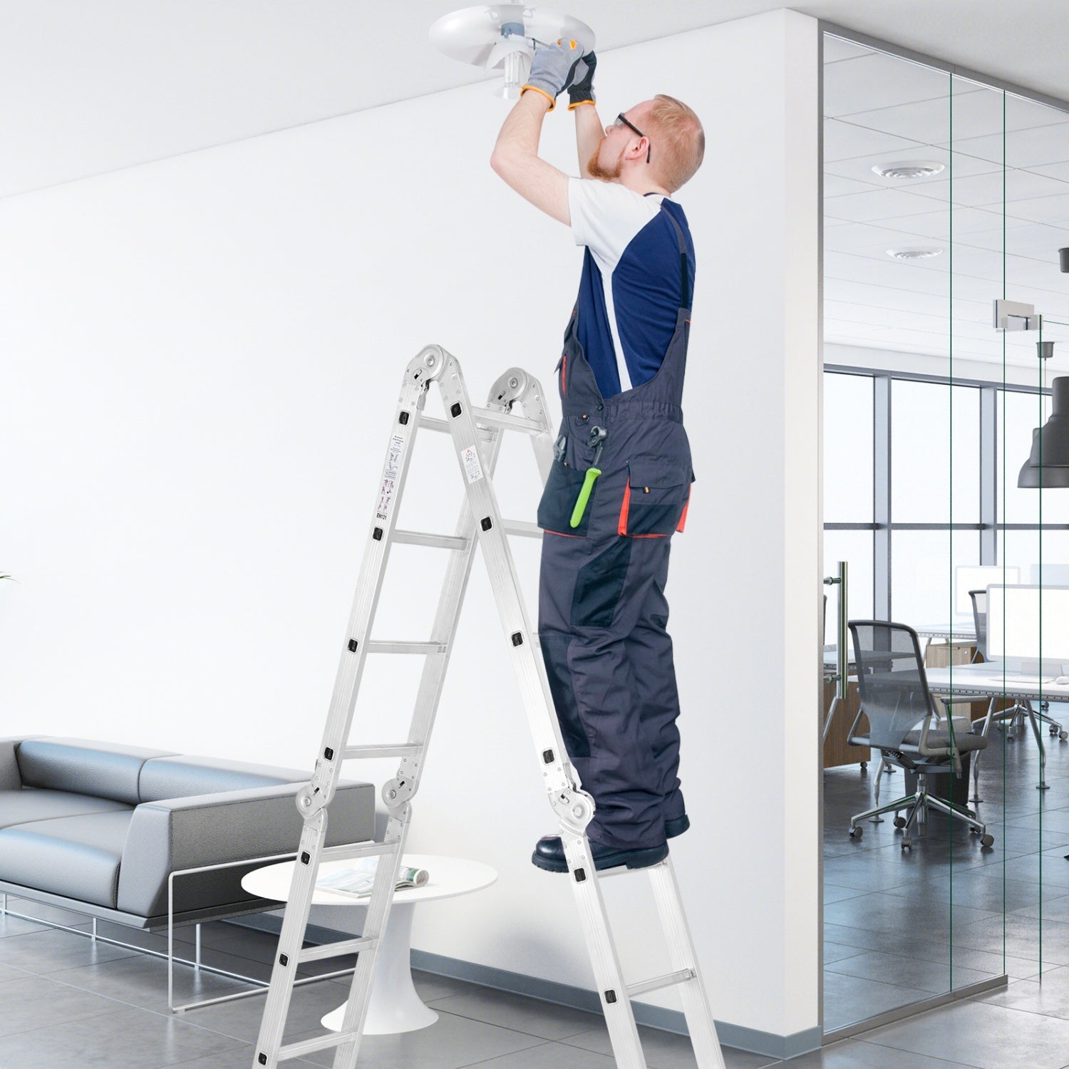 15 Feet Folding Aluminum Ladder with Safe Locking Hinge