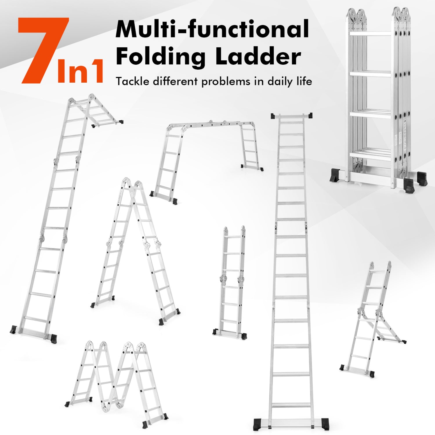 15 Feet Folding Aluminum Ladder with Safe Locking Hinge