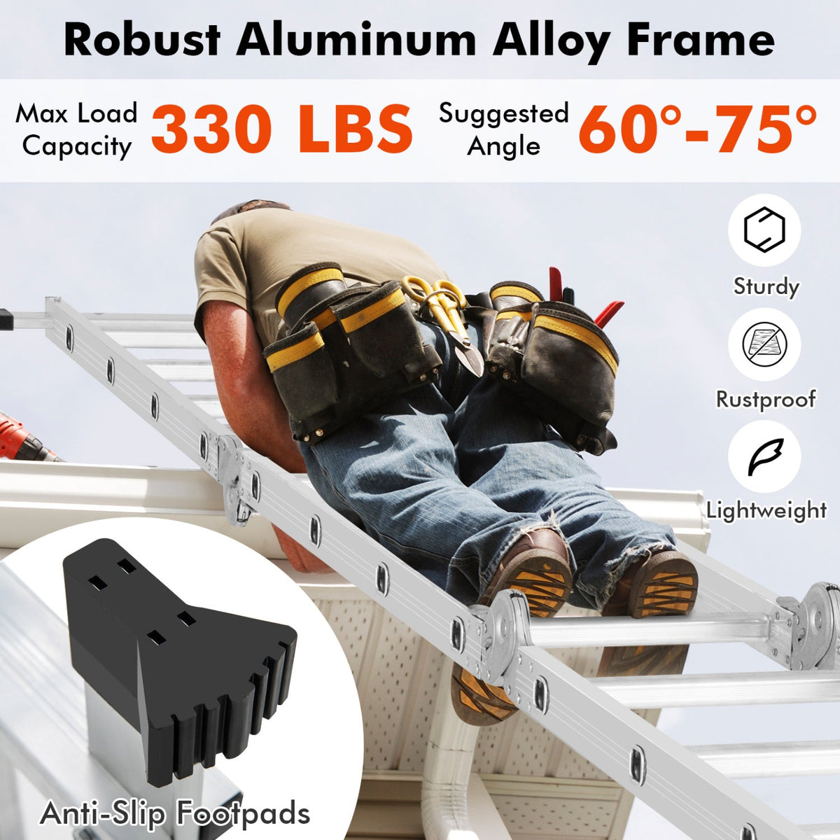15 Feet Folding Aluminum Ladder with Safe Locking Hinge