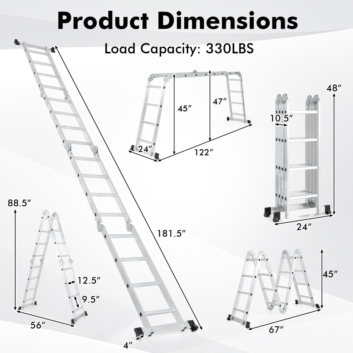 15 Feet Folding Aluminum Ladder with Safe Locking Hinge