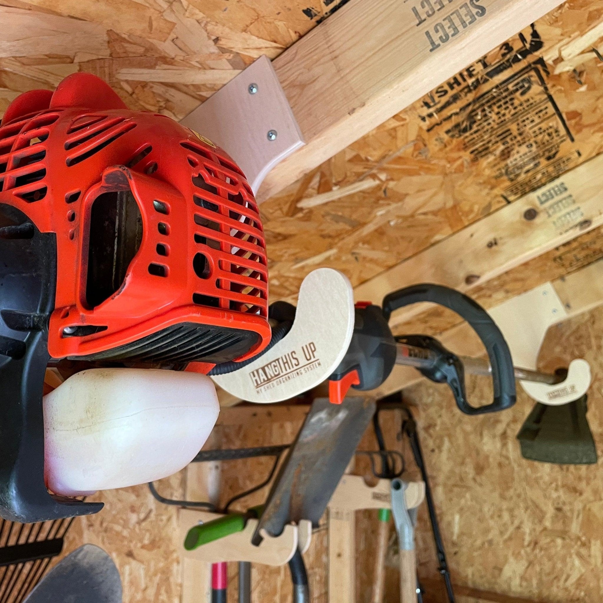 Ceiling-Mounted Weed Wacker Storage Rack