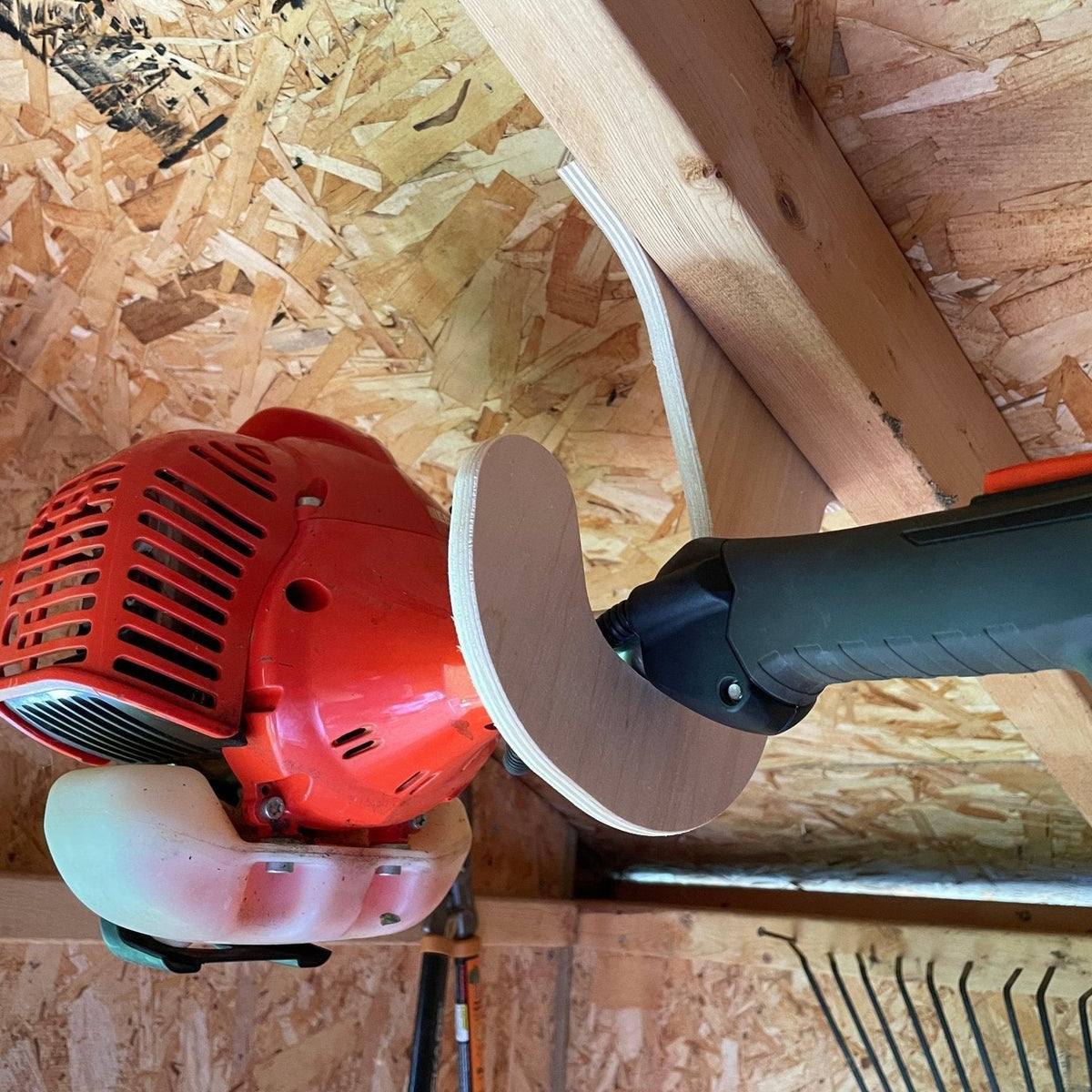 Ceiling-Mounted Weed Wacker Storage Rack